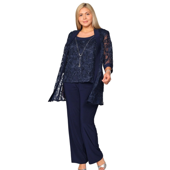 R & M Richards Pants - R&M Richards 3-piece Soutache Jacket, Tank Pantsuit
